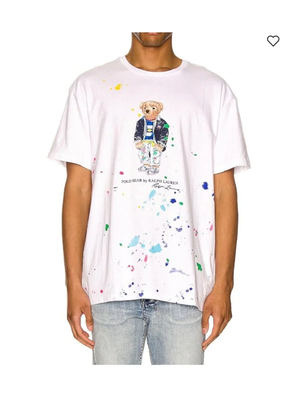Polo Ralph Lauren Size XXL White Splatter Bear Classic Fit Short Sleeve T-Shirt